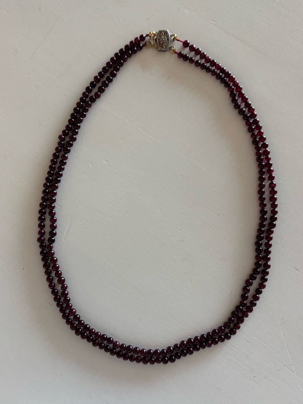 Vintage Signed MARVELLA Double Strand Natural Garnet Necklace